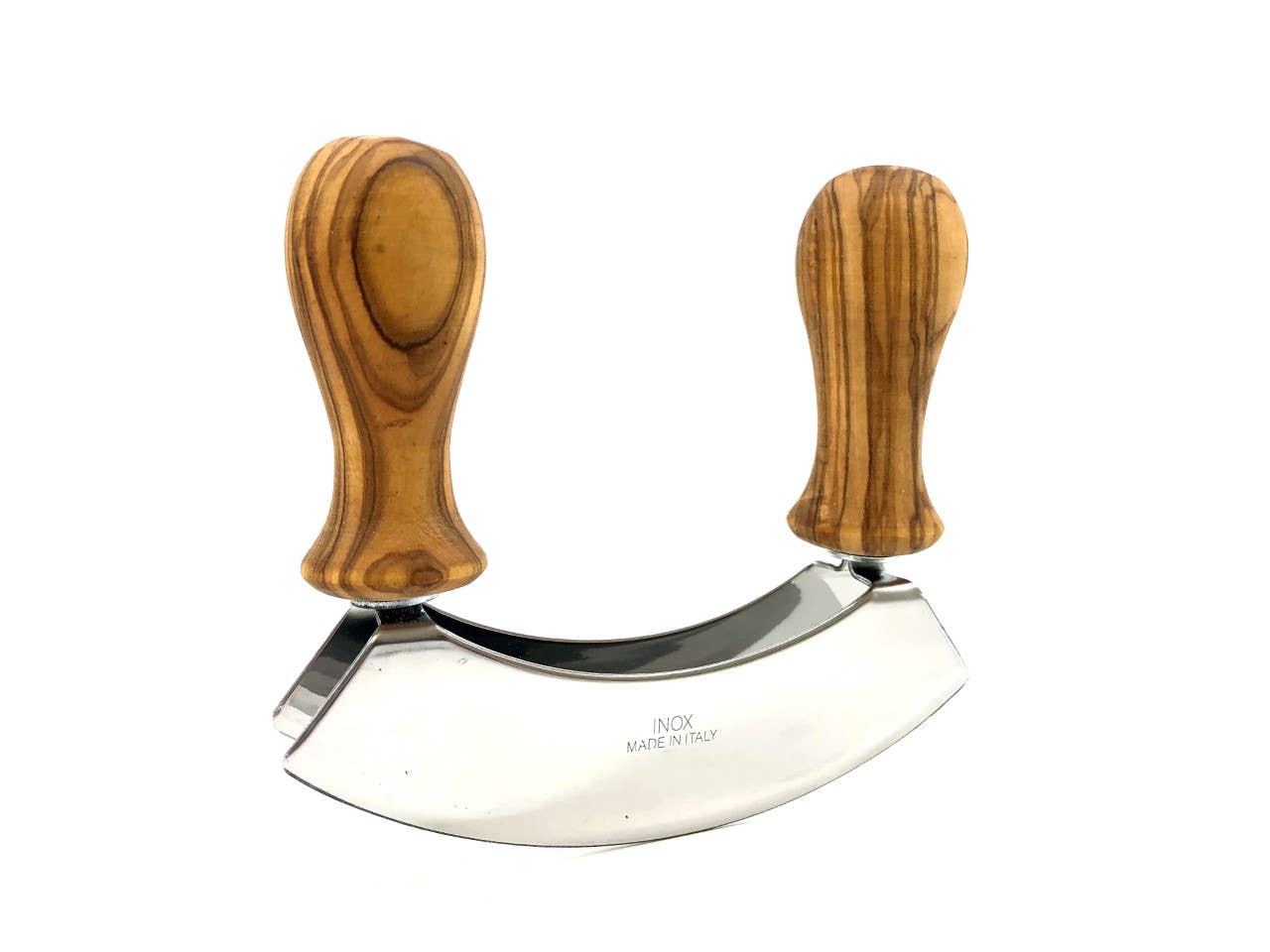 olivenholz-erleben | Wiegemesser aus Olivenholz, Doppeltklinge Edelstahl