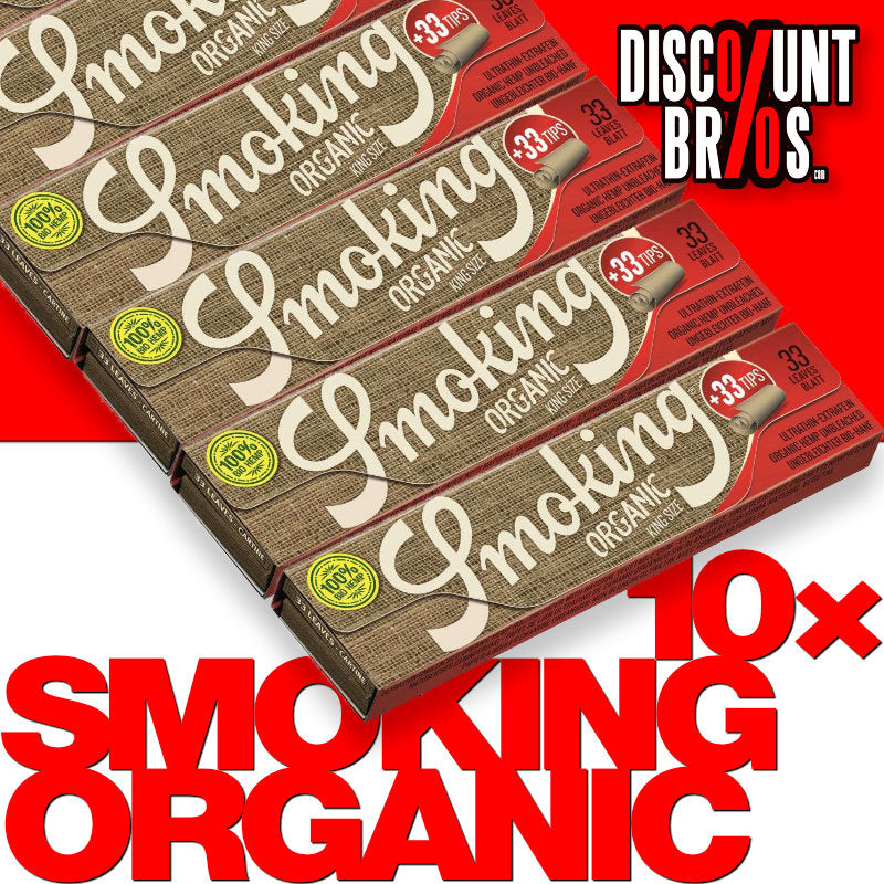 10er Set SMOKING ORGANIC Hemp HANF King Size Papers 33 Blatt Zigarettenpapier + Filter Tips