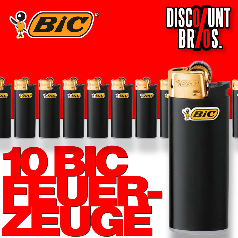 10er Set BIC® Einwegfeuerzeug MINI FEUERZEUG J25 Schwarz Gold