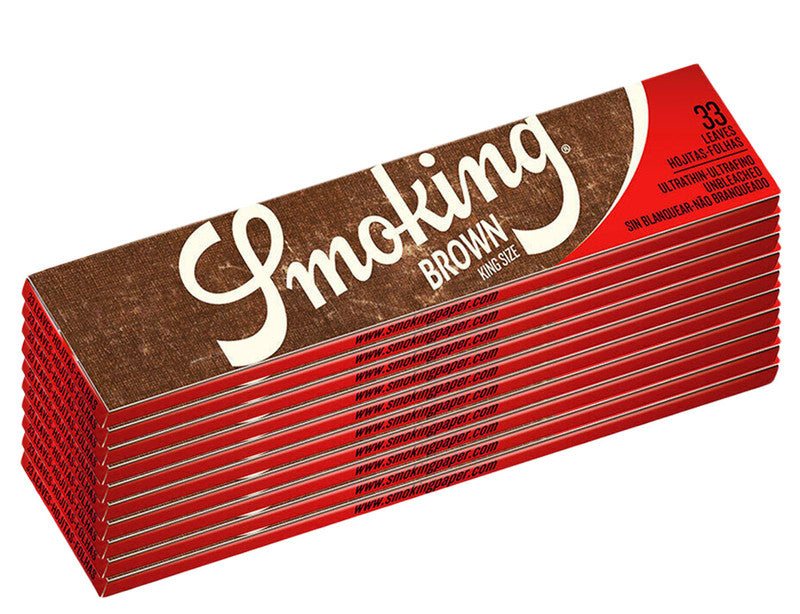 10 × SMOKING BROWN Braun UNGEBLEICHT King Size Papers 33 Blatt Zigarettenpapier 110×44mm