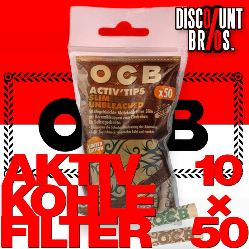 500 OCB Activ Tips Slim Unbleached Limited Edition Aktivkohlefilter 7 mm, 10 Beutel à 50 Filter