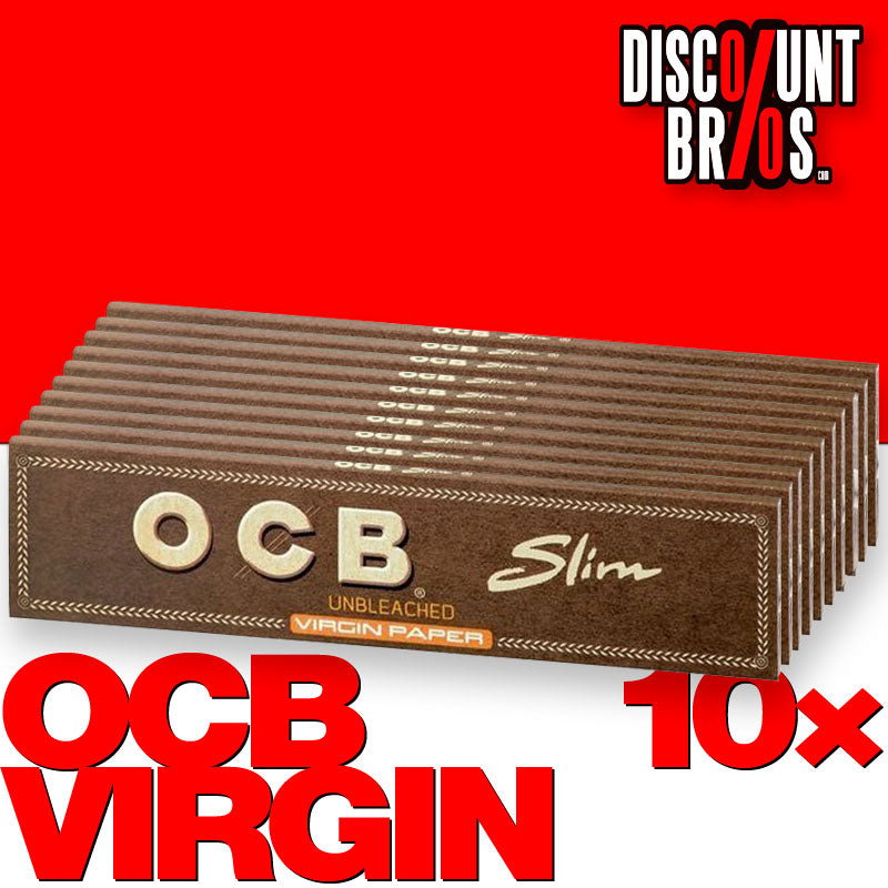10 × Superdünne, ungebleichte OCB VIRGIN Slim Unbleached Papers Zigarettenpapier 32 Blatt 109×44mm