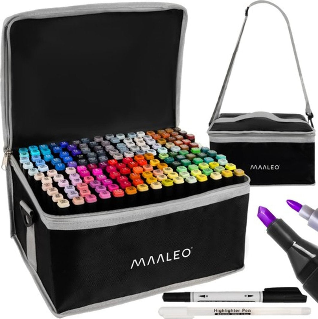 Maaleo 24101 Doppelspitz-Marker-Set mit 168 Farben in schwarzer Tragetasche