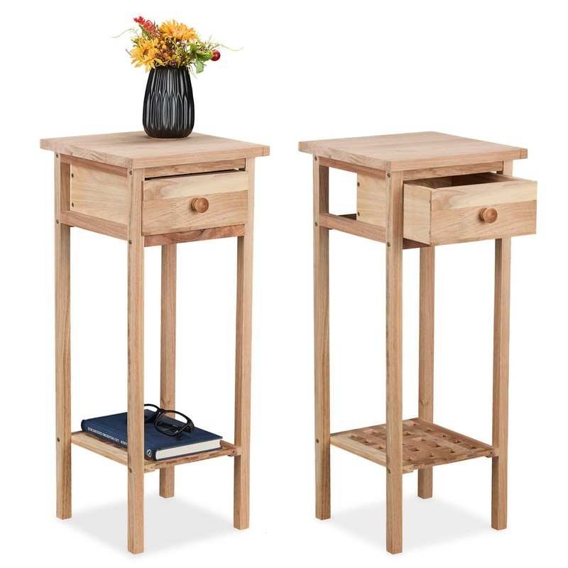2er-Set Beistelltisch TELEFONTISCH Nachttisch Blumentisch aus Walnuss Holz