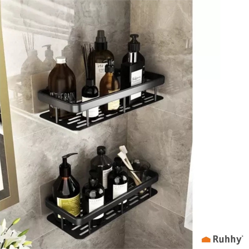 Ruhhy 23170 Duschablagen aus Aluminium, Schwarz, 2er-Set