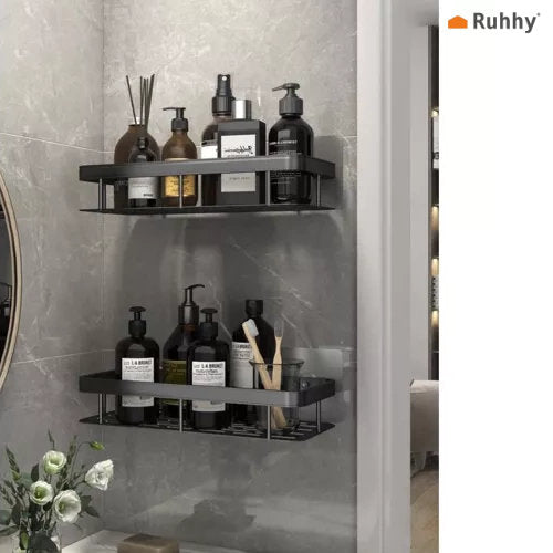 Ruhhy 23170 Duschablagen aus Aluminium, Schwarz, 2er-Set