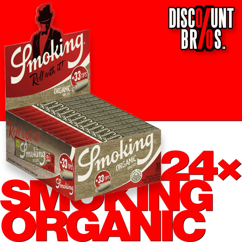 24er Verkaufsdisplay SMOKING ORGANIC Hemp HANF King Size Papers 33 Blatt Zigarettenpapier + Filter Tips