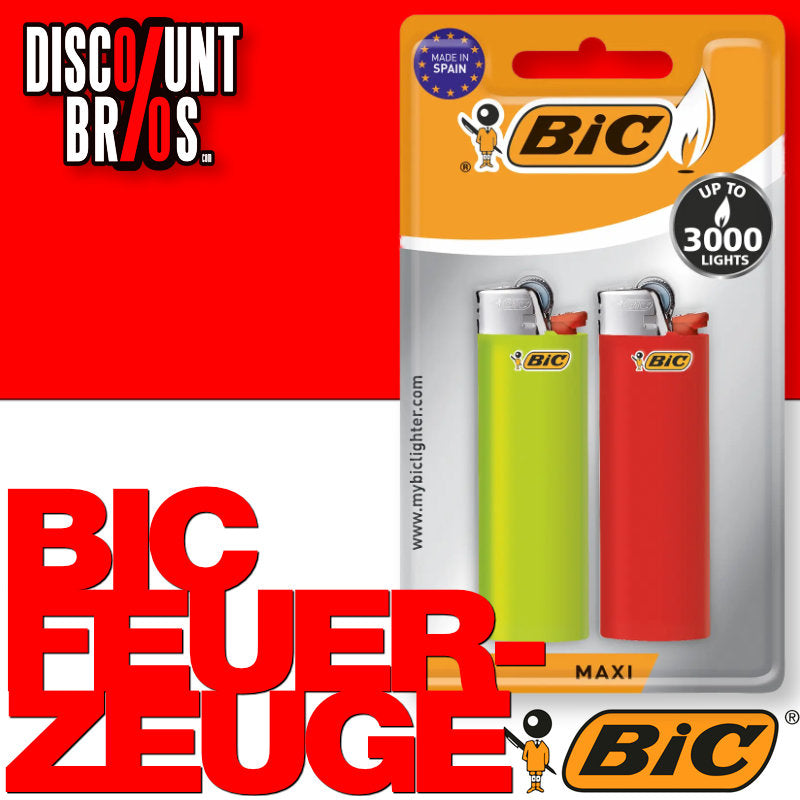 2er Pack BIC® Einwegfeuerzeuge MAXI FEUERZEUGE farbig