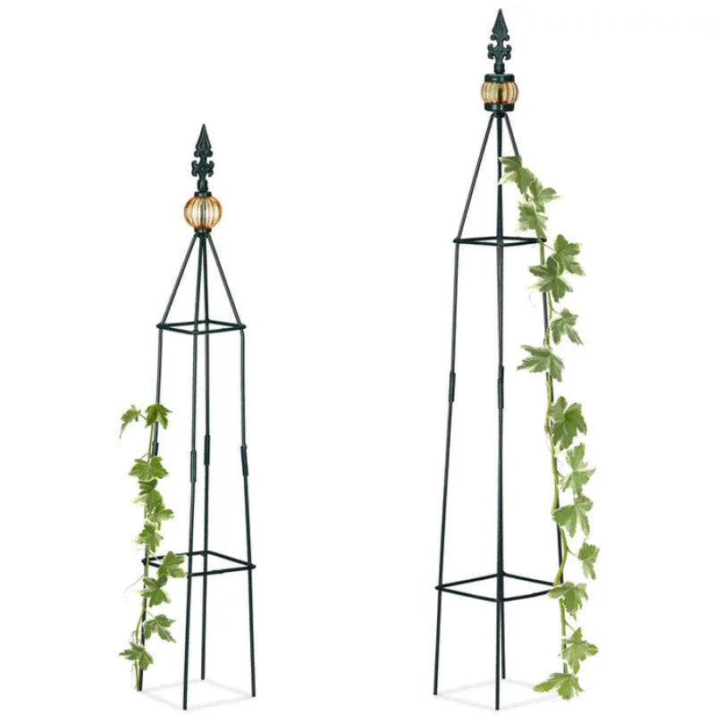 2er Set RANKHILFE Pyramide aus Metall in dunkelgrün