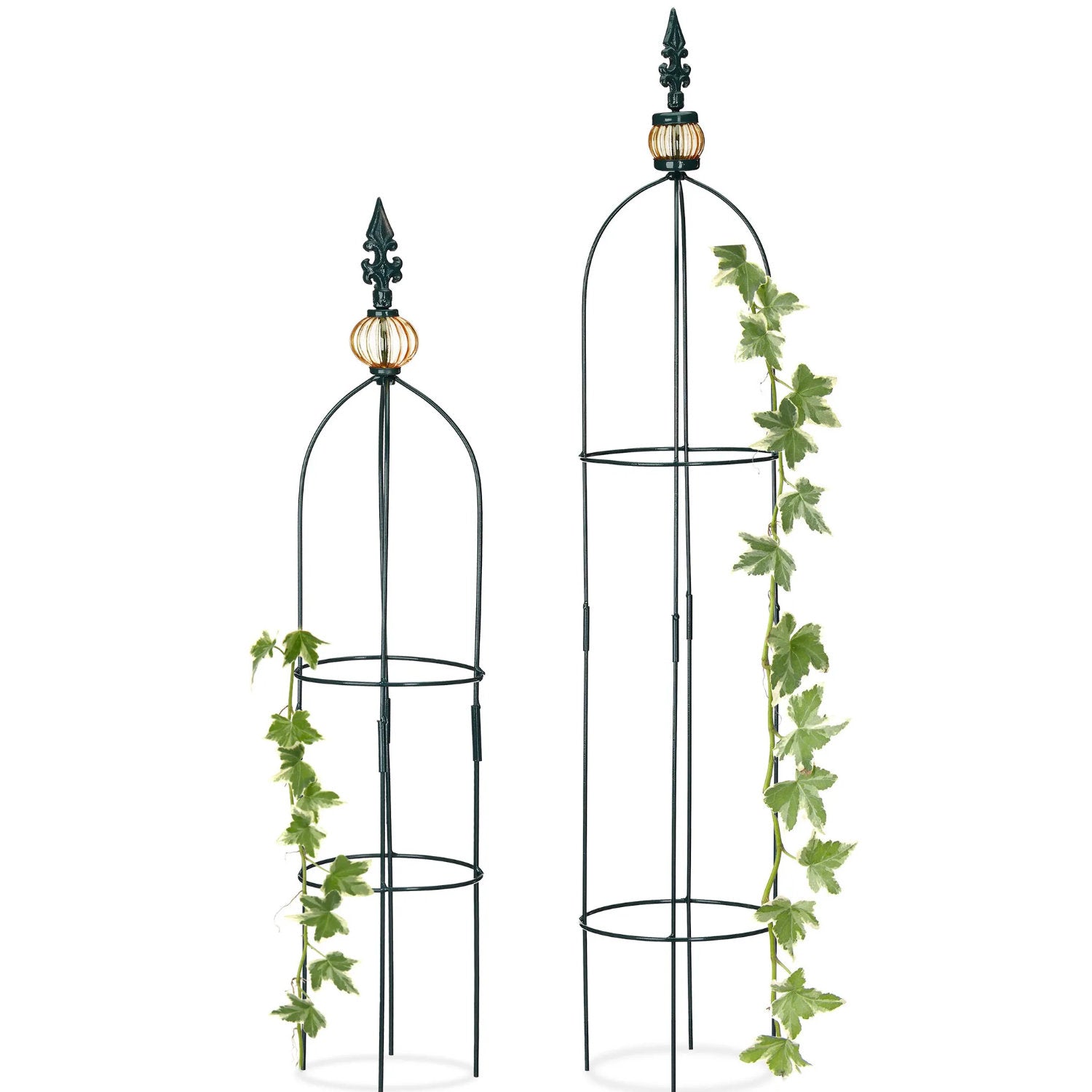 2er Set RANKHILFE Obelisk aus Metall in dunkelgrün