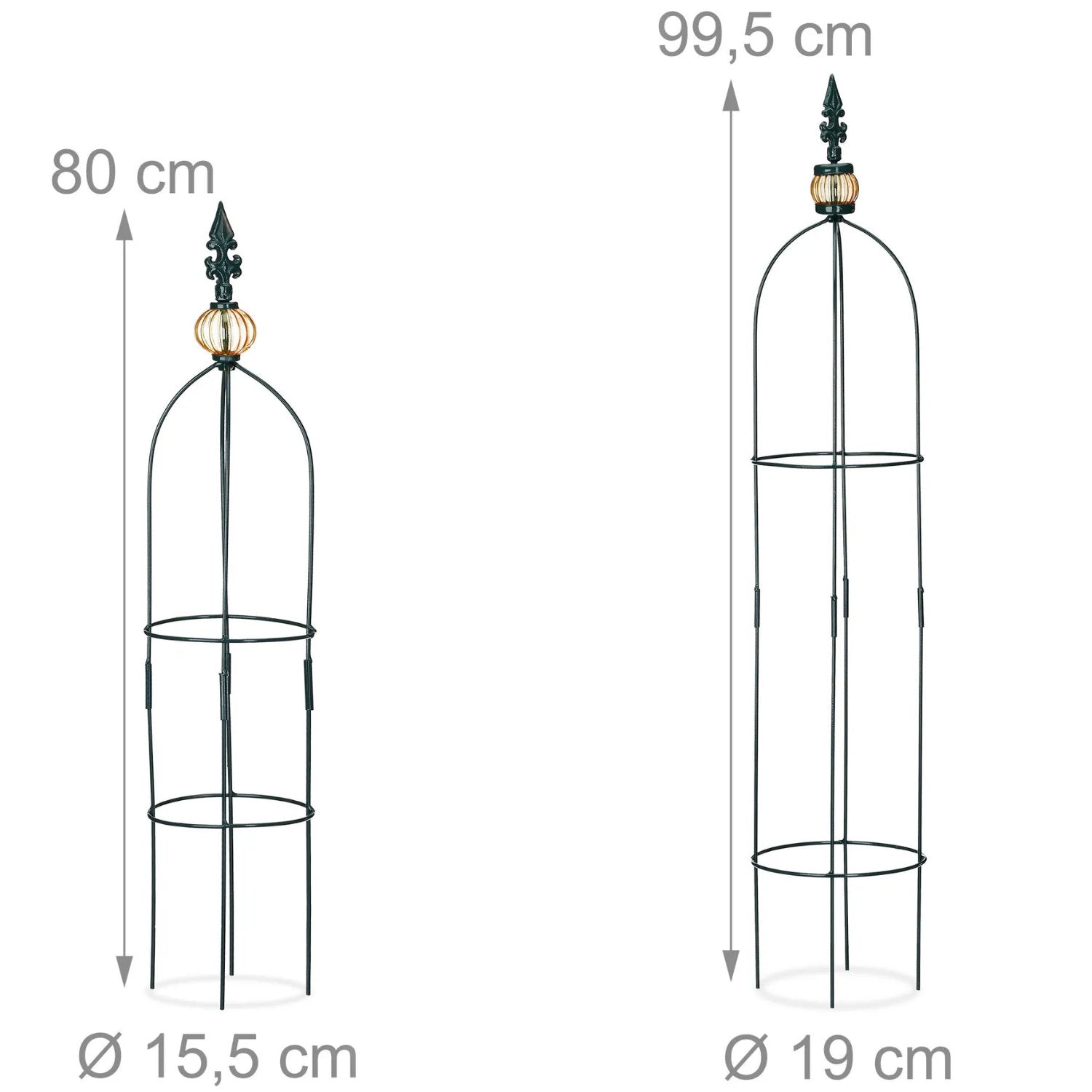 2er Set RANKHILFE Obelisk aus Metall in dunkelgrün
