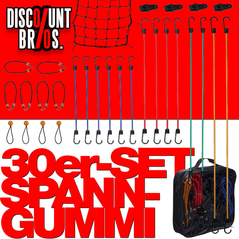 Spanngummi 30er-Set mit Gepäcknetz und Planenclips