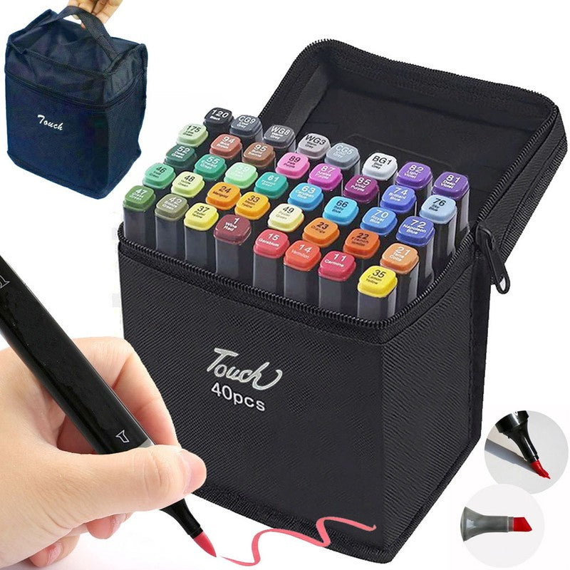 40 Touch PERMANENT-MARKER SET 40-teilig wasserfeste Doppelspitz Filzstifte mit Tragetasche