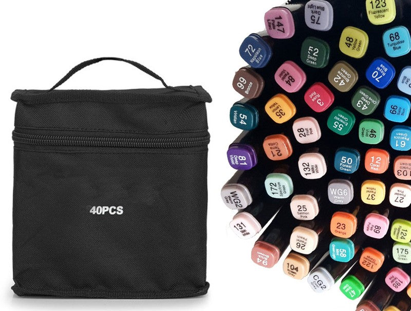 40 Touch PERMANENT-MARKER SET 40-teilig wasserfeste Doppelspitz Filzstifte mit Tragetasche