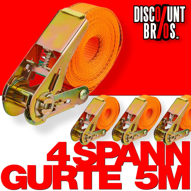 4er Set Spanngurte mit Ratsche orange