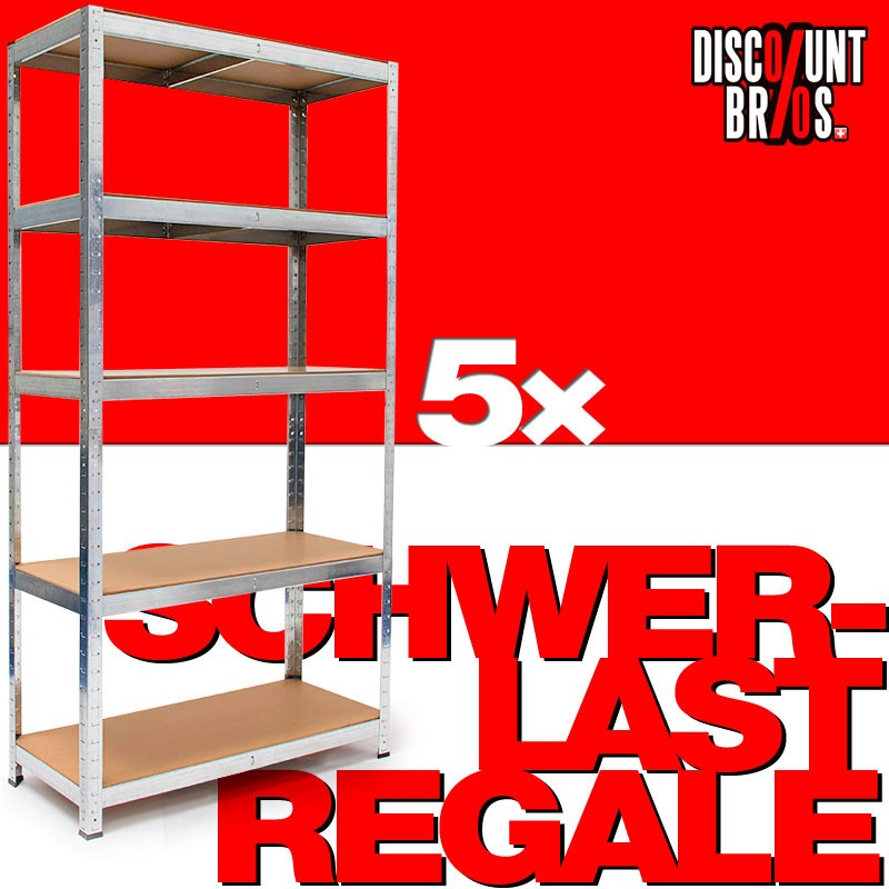 5er-Set L • 180x90x40 cm Lagerregal SCHWERLASTREGAL Steckregal Gestell Regal mit 5 Böden