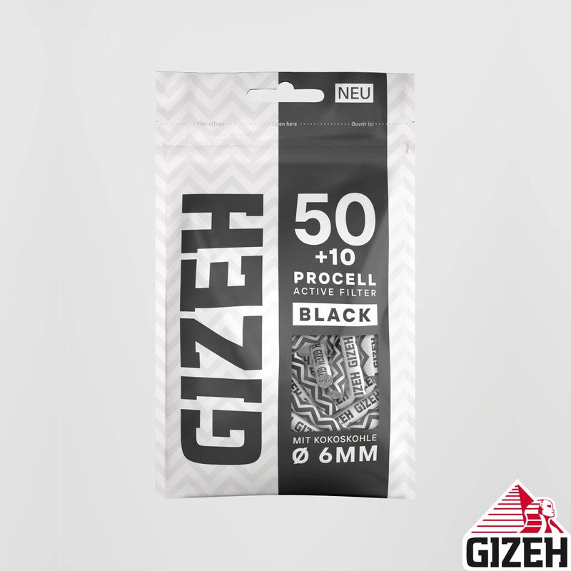 600 Stk. GIZEH BLACK Active Filter ProCell Aktivkohlefilter Filter Zigarettenfilter 6mm EXTRA-SLIM Verkaufsdisplay