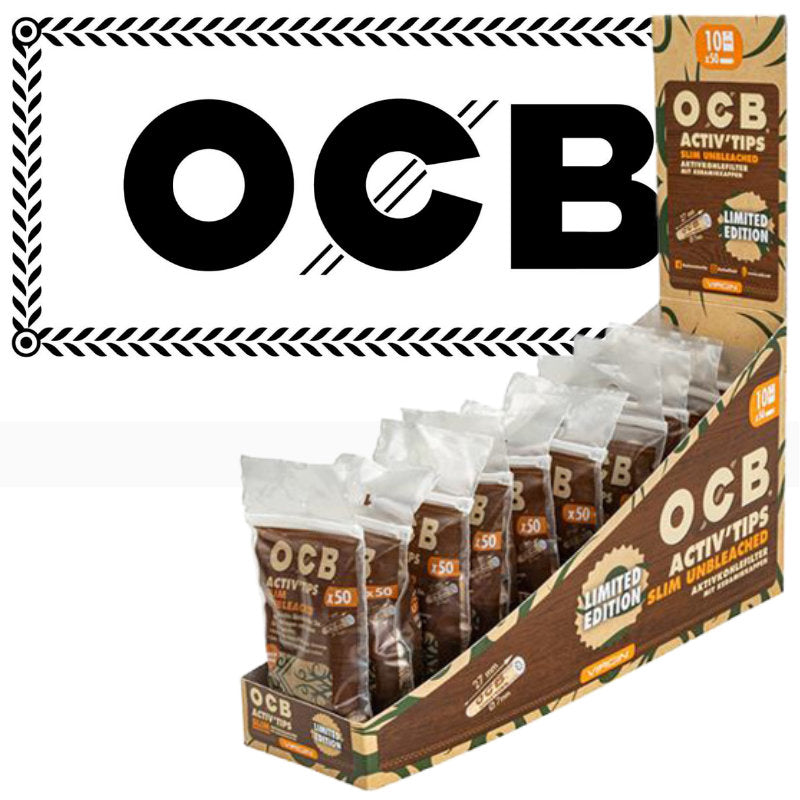 OCB Activ Tips Slim Unbleached Limited Edition Aktivkohlefilter 7 mm, 50 Filter im Beutel
