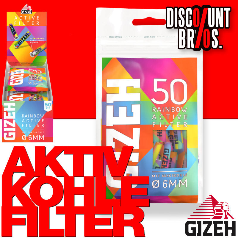 500 Stk. GIZEH RAINBOW Active Tips Aktivkohlefilter Filter Zigarettenfilter 6mm EXTRA-SLIM