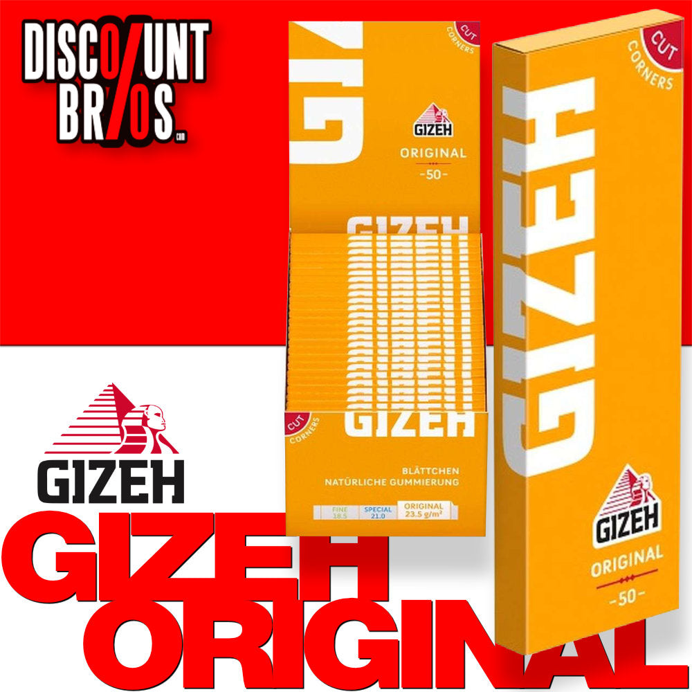 50er-Verkaufsdisplay GIZEH Original Gelb Zigarettenpapier mit je 50 Blättchen 68 × 35 mm