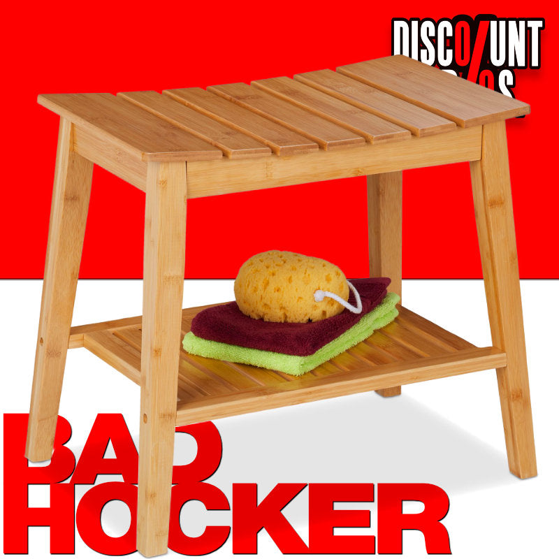 Badhocker mit Ablage aus Bambus Holz 52×32cm