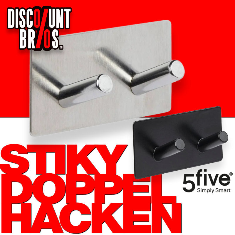 5five Stiky selbstklebender Doppelhaken 9 × 3,5 cm, Silber oder Schwarz