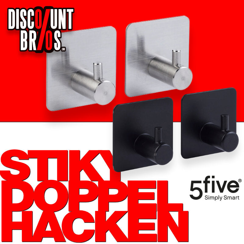 5five Stiky selbstklebende Einzelhaken 2er-Set, Silber oder Schwarz