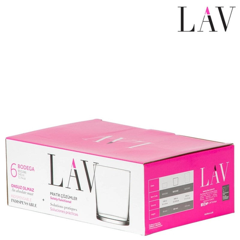 6er-Set Bodega Gläserset TRINKGLAS Bierglas Glas Trinkgläser Gläser Wassergläser Whiskygläser von LAV 345ml