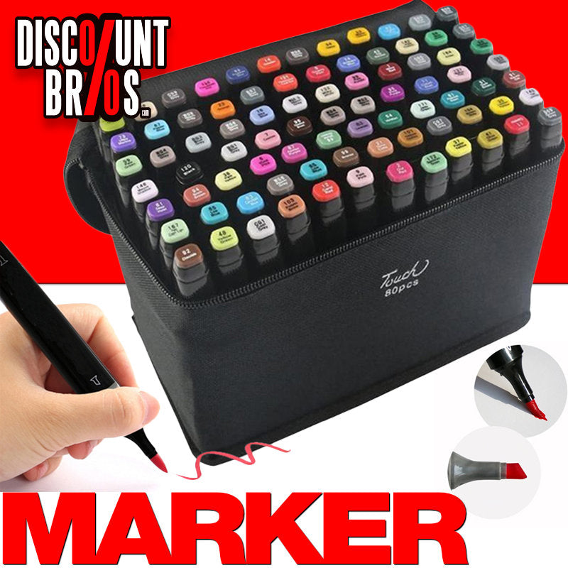 80 Touch PERMANENT-MARKER SET 80-teilig wasserfeste Doppelspitz Filzstifte mit Tragetasche