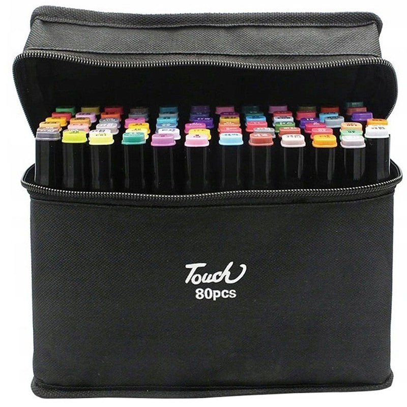 80 Touch PERMANENT-MARKER SET 80-teilig wasserfeste Doppelspitz Filzstifte mit Tragetasche