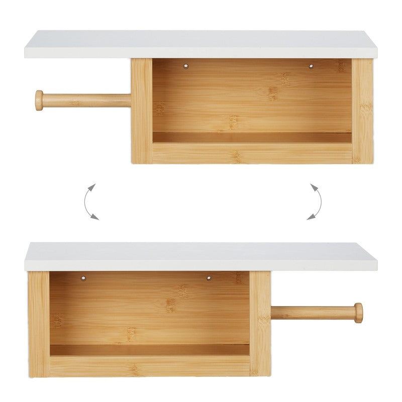 Toilettenpapierhalter WC-PAPIER-HALTER mit Ablage und Fach aus Bambus-Holz