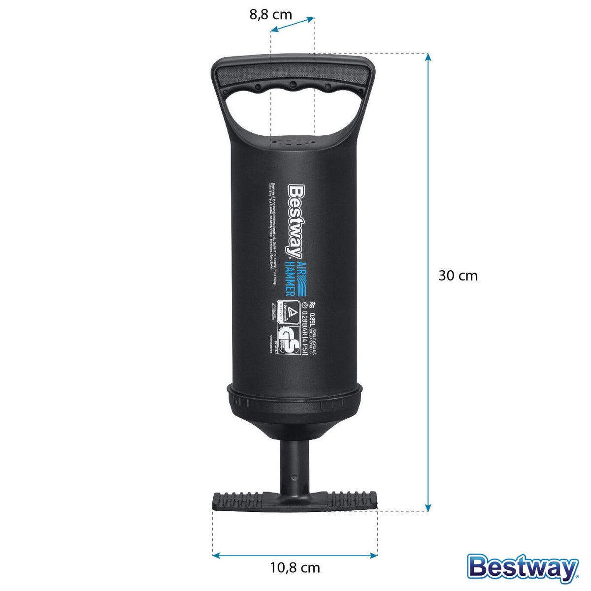Masszeichnung der Bestway Air Hammer mit 30 cm Höhe
