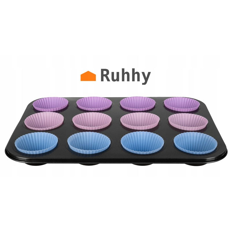 Cupcake Muffin Backform Antihaftbeschichtet mit 12 Silikonförmchen
