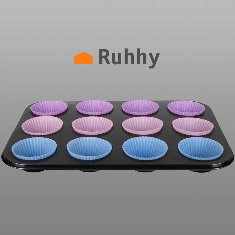 Cupcake Muffin Backform Antihaftbeschichtet mit 12 Silikonförmchen