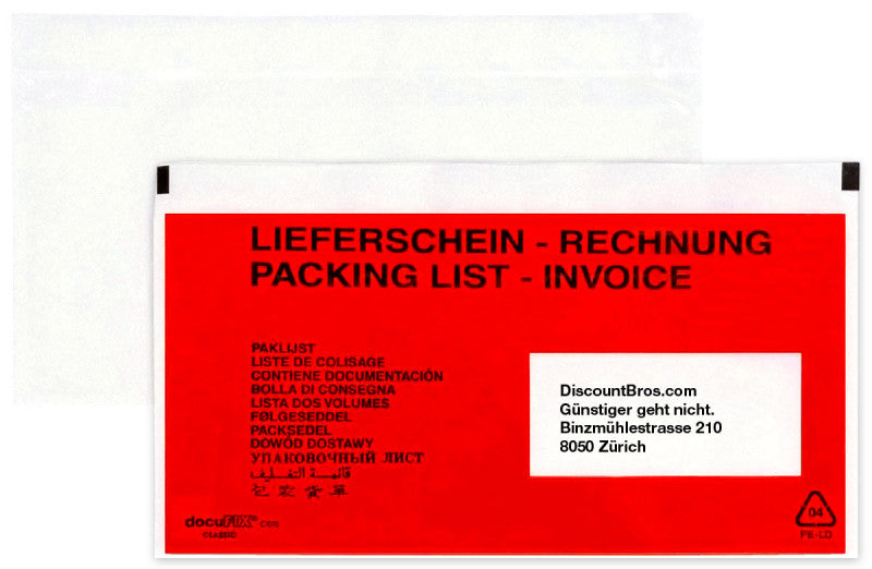 Docufix® Rechnung Lieferscheintaschen Dokumententaschen Fenster Rechts 250 Stück