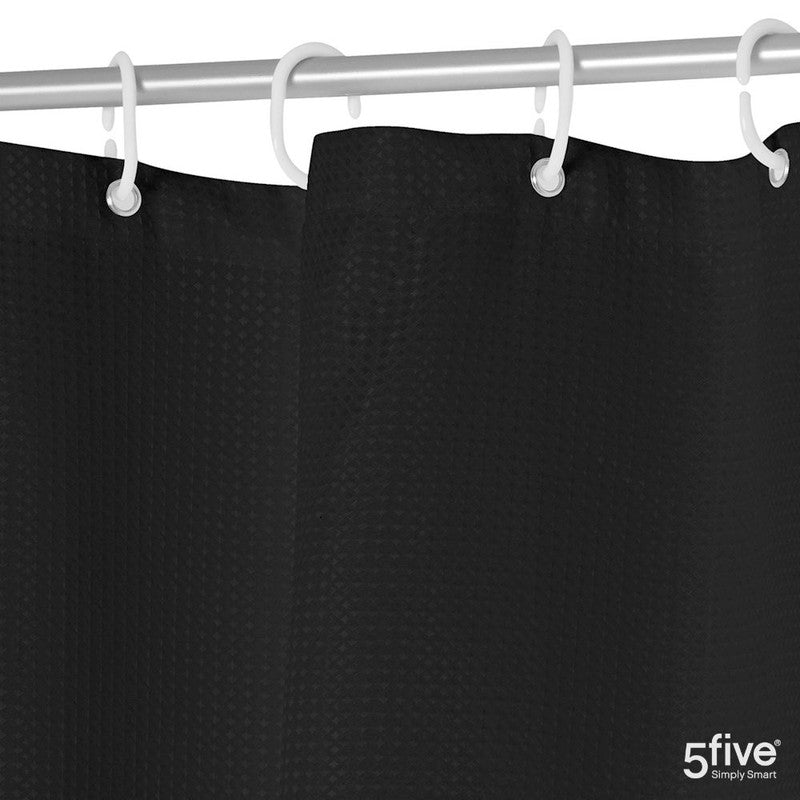 5five Textil DUSCHVORHANG Polyesterstoff mit Waffelstruktur MODERN + 12 Ringe 180×200cm Anthrazit