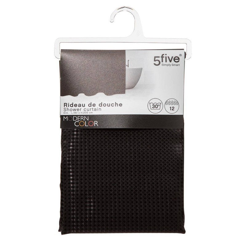 5five Textil DUSCHVORHANG Polyesterstoff mit Waffelstruktur MODERN + 12 Ringe 180×200cm Anthrazit