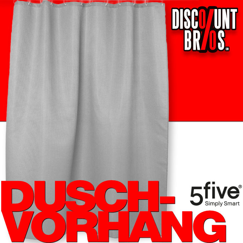 5five Textil DUSCHVORHANG Polyesterstoff mit Waffelstruktur MODERN + 12 Ringe 180×200cm STEINGRAU