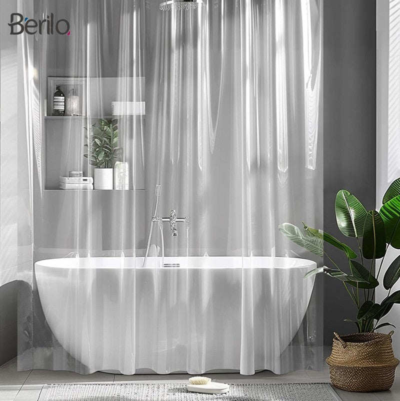 BERILO Transparenter DUSCHVORHANG + 12 Ringe 180×180cm