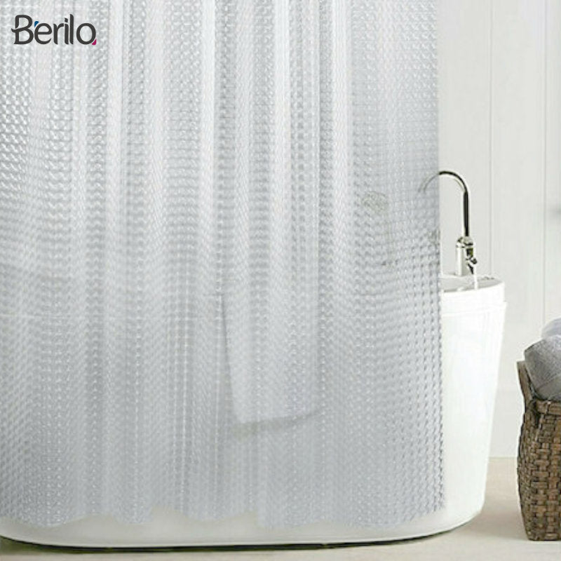 BERILO Transparenter DUSCHVORHANG mit Karo-Design Rautenmuster + 12 Ringe 180×180cm