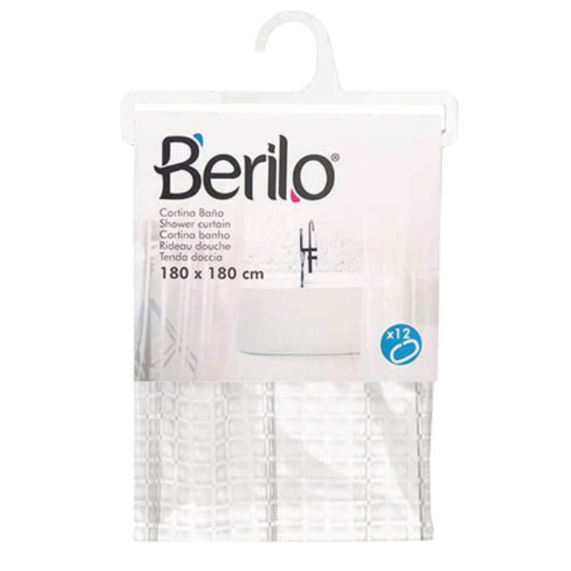 BERILO Transparenter DUSCHVORHANG mit Karo-Design Rautenmuster + 12 Ringe 180×180cm