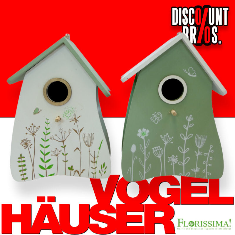 Florissima Deko-Vogelhäuser Holz 12 × 9 × 17 cm, Grün/Weiss, 2er-Set