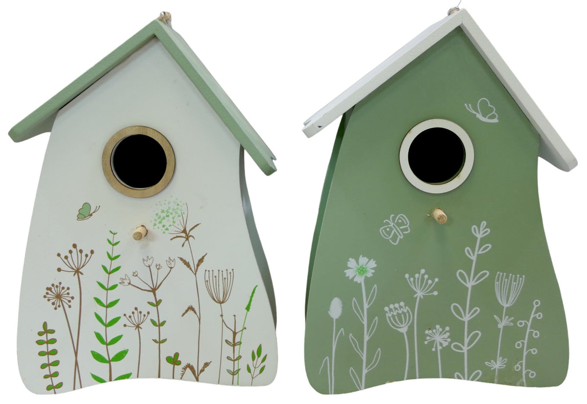 Florissima Deko-Vogelhäuser Holz 12 × 9 × 17 cm, Grün/Weiss, 2er-Set