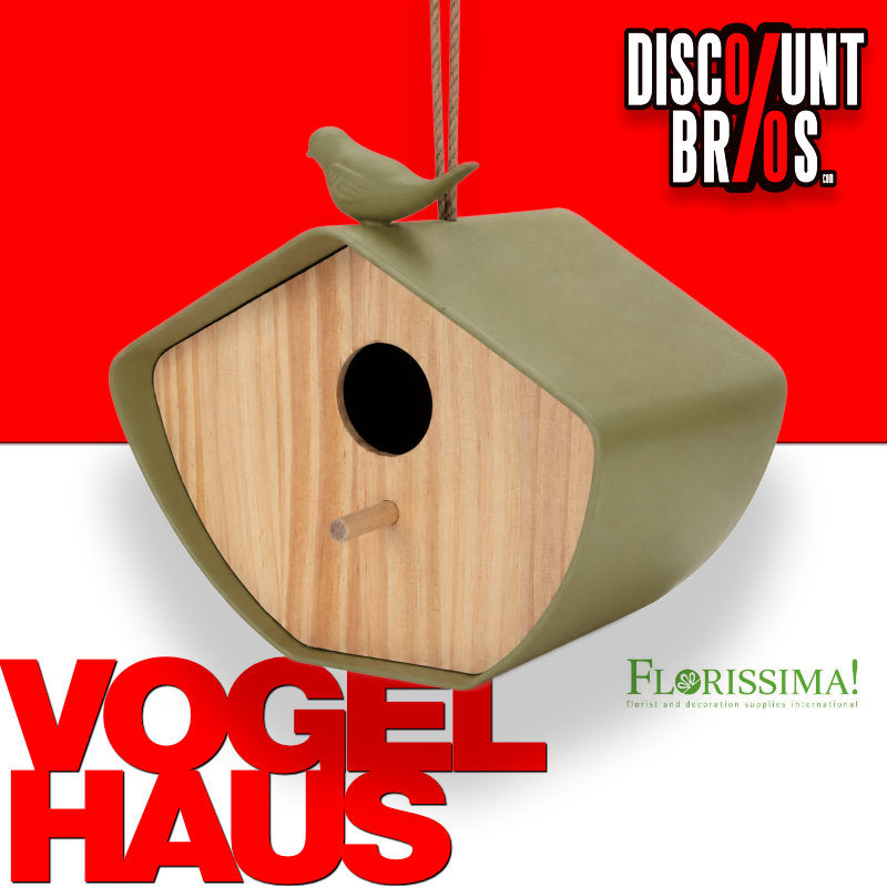 Florissima Deko-Vogelhaus mit Vogel, Grün, 14,5 × 16 × 12 cm
