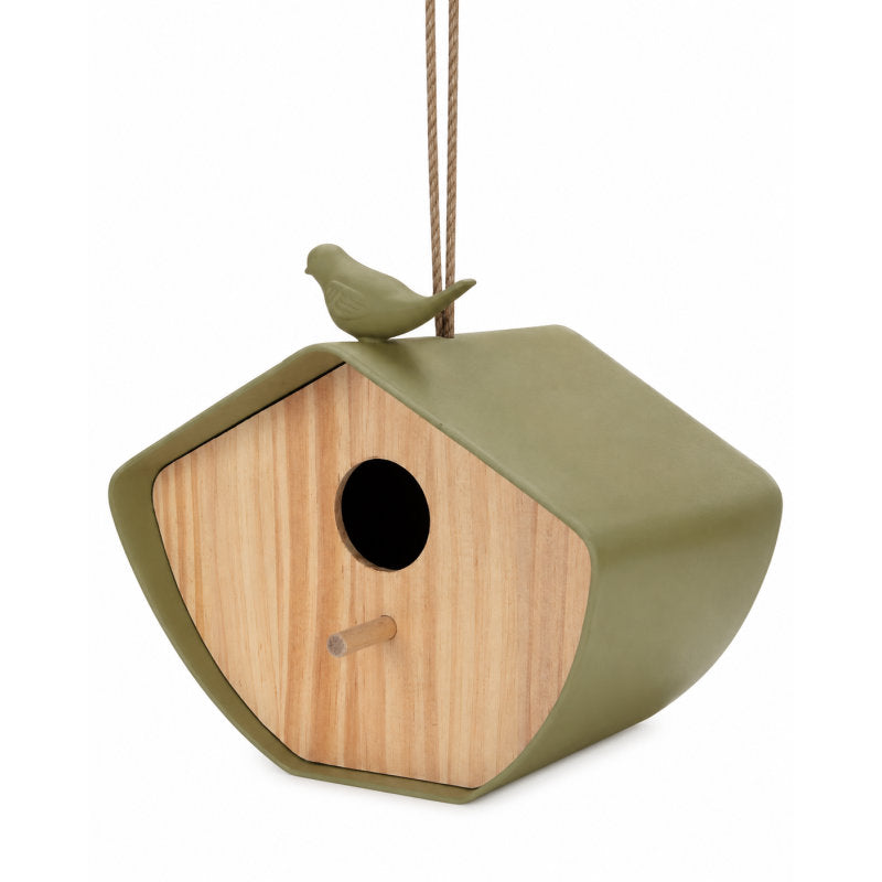 Florissima Deko-Vogelhaus mit Vogel, Grün, 14,5 × 16 × 12 cm