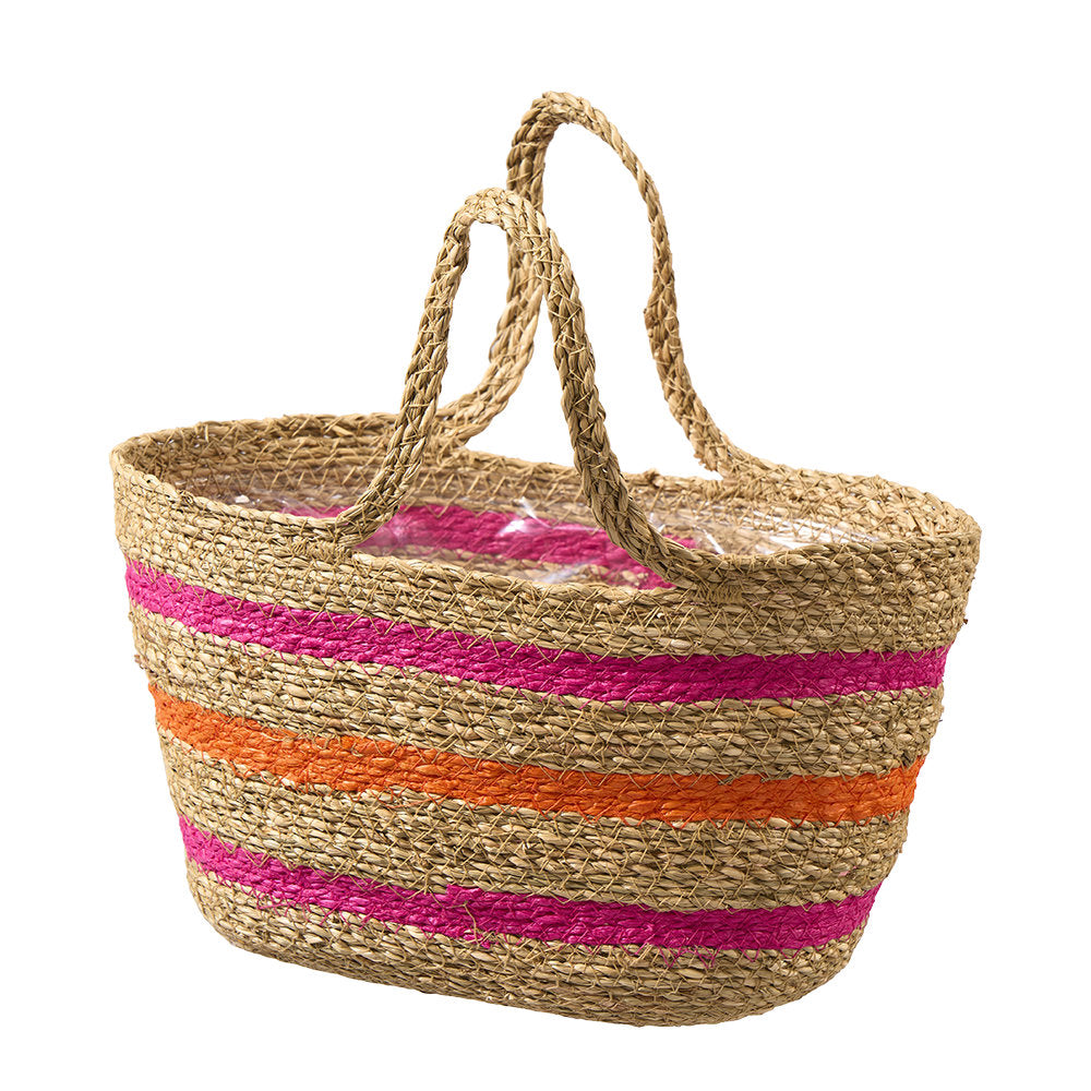 Florissima Seegras-Tasche Natur/Orange/Pink, 30 × 16 × 17/30 cm