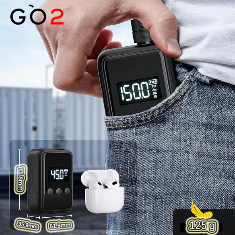 GO2 elektrische Mini Velopumpe 150 PSI USB C mit LCD