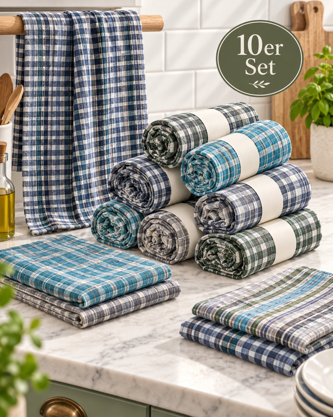 Geschirrtuch Baumwolle 45 × 70 cm, farbig sortiert, 10er-Set