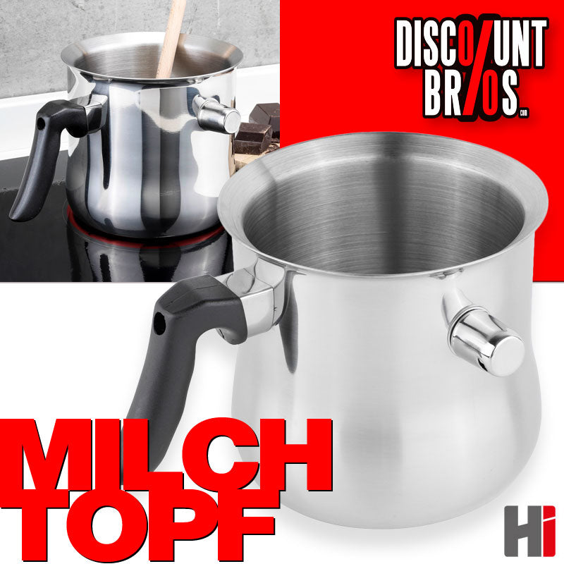 Edelstahl Milchtopf Simmertopf PFANNE Kochtopf mit Griff und Flötenkessel-Funktion Ø14cm 1,5L