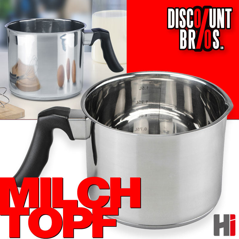 Edelstahl Milchtopf PFANNE Kochtopf mit Griff SYLT Ø14cm 1,5L